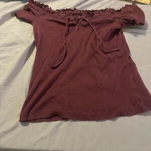 Aeropostale Off-Shoulder Blouse - Deep Burgundy